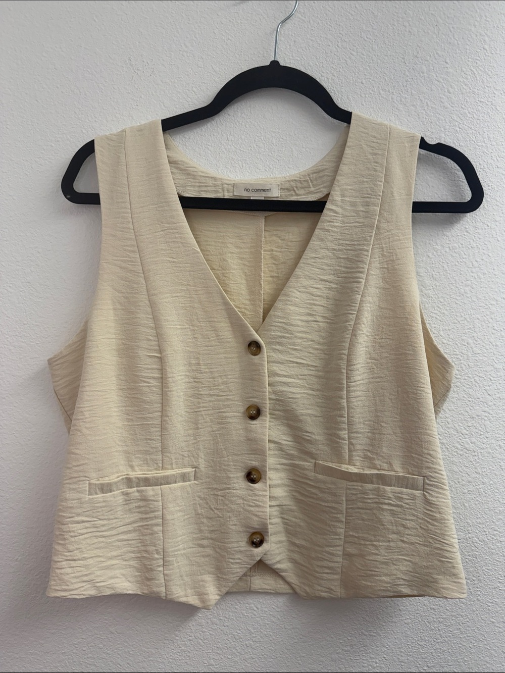 Cream crinkle texture Button Front Vest modern minimalist size medium